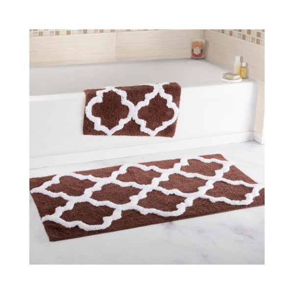 Hastings Home Hastings Home 100 Percent Cotton 2 Piece Trellis Bathroom Mat Set - Chocolate 726395ZMO - main